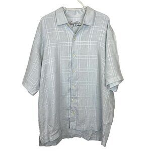 Tommy Bahama Shirt Mens Size XL 100% Linen Short Sleeve Pale Icy Blue